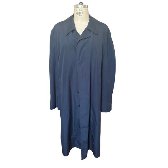 London Fog Towne Trench Coat Size 44L Navy Blue Men’s Classic Long Jacket - Picture 2 of 5
